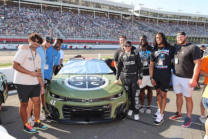 Members of the Panthers joined Dillon at a race in Charlotte.